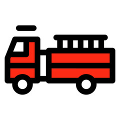 Leinwandbilder - Black and white drawing of a fire truck. The truck is parked and has a ladder on the back