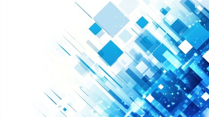 Poster - Abstract graphic design with blue and white shapes.