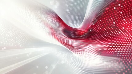 Poster - Abstract design with red and white flowing shapes.