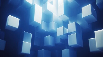Poster - Abstract composition of interlocking cubes in shades of blue.
