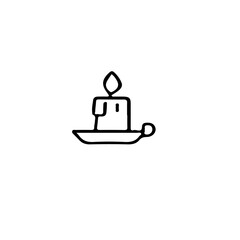Poster - A simple line drawing of a candle with a flame on a small candle holder plate  candle, flame, holder, plate, line drawing, simple, minimalist, outline, wax, light, fire, illustration, graphic, design,