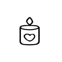 Poster - A simple line drawing of a candle with a heart shape on it in black and white