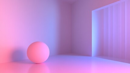Poster - Empty room with pastel colored walls and a sphere.