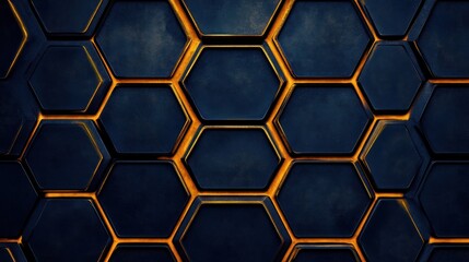 Poster - Dark hexagon pattern with glowing lines.