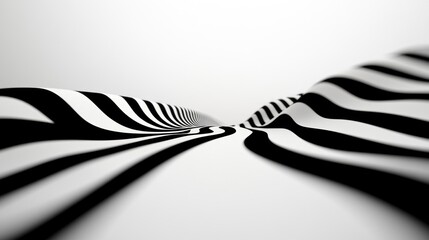 Poster - Abstract black and white striped design with flowing lines.