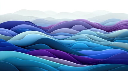 Poster - Abstract layered design of undulating colorful mountains.