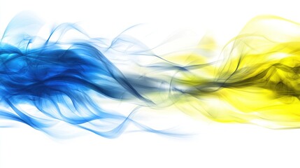Poster - Abstract design with flowing blue and yellow shapes.
