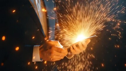 Poster - Captivating visual of business person with mobile phone unleashing digital brilliance
