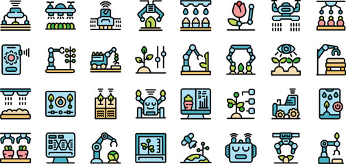 Poster - Collection of colorful icons representing smart farming and agricultural technology