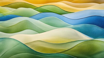 Poster - Abstract landscape of layered, undulating hills.