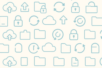 Fototapete - Background pattern featuring various cloud storage and file management icons on a light surface