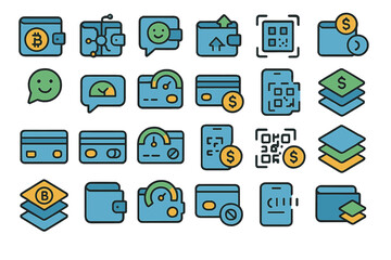 Poster - Collection of icons representing cryptocurrency, digital wallets, and financial transactions in a modern design