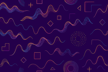 Poster - Colorful abstract design featuring wavy lines and geometric shapes on dark background