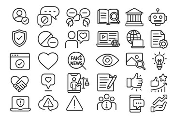 Poster - Icons illustrating concepts of communication, technology, and social interaction in a digital environment