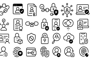 Poster - Digital security icons showcasing online protection, privacy, and user verification in modern technology
