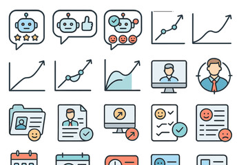 Poster - Illustrations depicting various aspects of artificial intelligence and data analysis in a professional setting