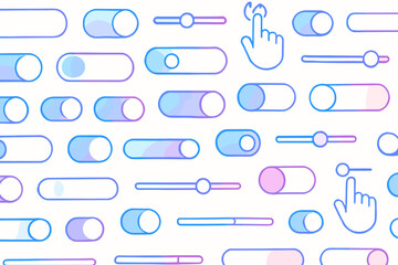 Fototapete - Graphic design showcasing various toggle switches and sliders on a light background for user interface elements