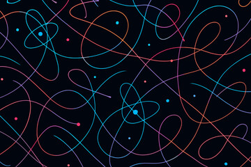 Fototapete - Abstract patterns create a vibrant, colorful design with swirls and dots on a dark background