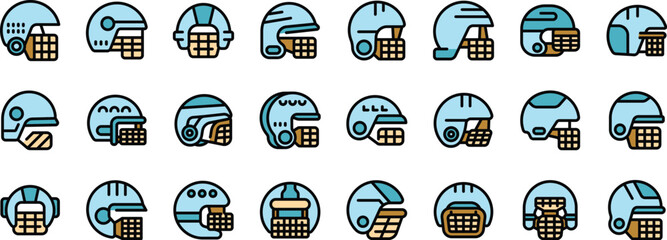 Poster - Set of diverse, stylized blue helmets with futuristic designs