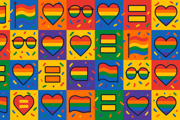 Fototapete - Colorful patterns showcasing pride symbols in a lively, creative design celebrating diversity and inclusion
