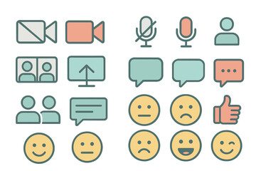 Poster - Communication symbols illustrating various concepts of video calls and emotions in a modern digital setting