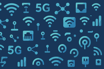 Poster - Wireless communication symbols and icons representing network connectivity and technology advancements in modern settings