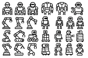 Poster - Collection of simplistic robot and automation designs featuring various styles and functions for creative inspiration