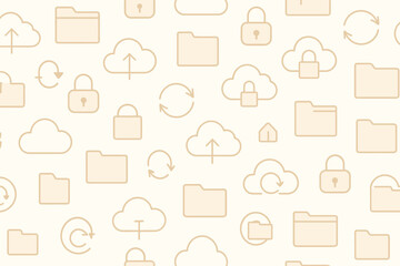 Poster - Patterns of cloud storage symbols featuring folders, locks, and arrows representing file management and security online