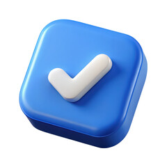 Poster - Modern 3d rendered illustration of a blue and white check mark icon on a black background symbolizing approval
