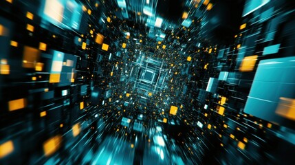 Poster - Abstract digital tunnel with vibrant colors and dynamic motion.
