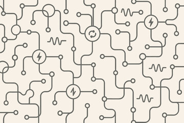 Fototapete - Intricate network pattern featuring electrical symbols and connections on a light background