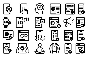 Poster - Collection of modern icons representing digital activities, tasks, and data management in a tech-focused environment