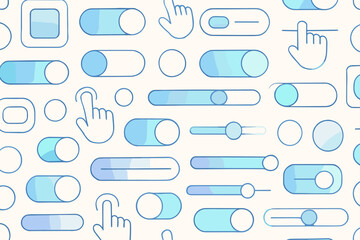 Poster - Background design featuring various toggle switches, sliders, and buttons in light blue tones