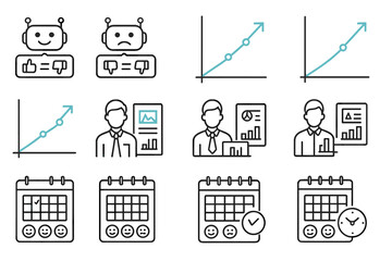 Poster - Visual representation of data analysis and feedback in a corporate setting with illustrations of graphs and characters