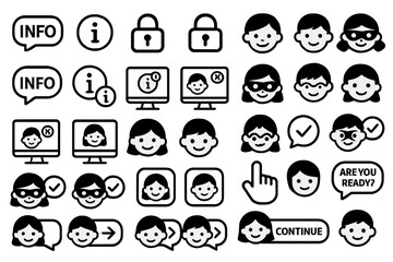 Poster - Visual icons representing information, security, and user interaction in a digital environment for educational content