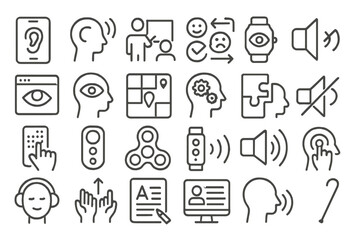 Poster - Icons representing various senses, communication, and technology in a modern design