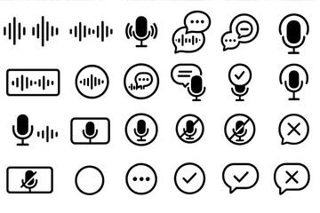 Poster - Collection of diverse audio and voice recording icons featuring microphones and sound waves in a minimalist design