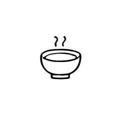 Aufkleber - A simple black and white line drawing of a bowl with steam rising