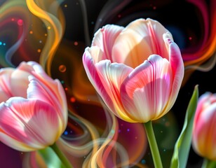 Poster - digital abstract art capturing the essence of tulips with flowing shapes.