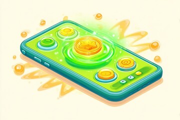 Poster - Colorful mobile screen showcasing virtual coins and gaming elements glowing against a light backdrop