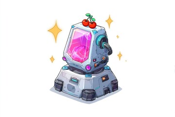 Poster - Unique cartoon machine with glowing crystal and cherries on top designed for vibrant game scenes