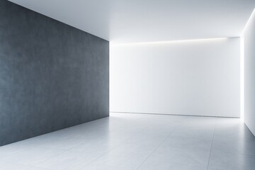 Poster - Minimalistic empty modern room with dark and white walls and soft ceiling lighting in contemporary architectural interior space concept.