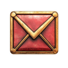 Poster - Rustic Mail Icon Red Envelope with Gold Frame Digital Communication on transparent background