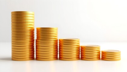 Poster - Golden coins stacks in descending order on white background