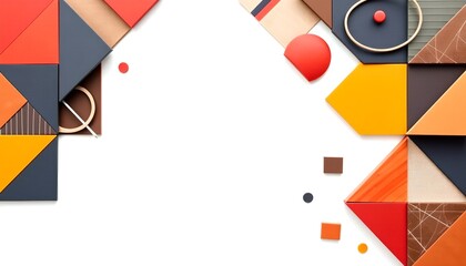 Aufkleber - Geometric shapes forming an abstract design, showcasing various colors and textures with ample copy space.