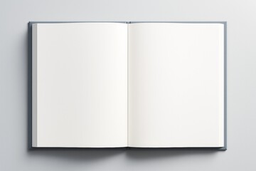 Poster - Open blank book with white pages on light background, clean layout for copyspace, mockup or design template concept, top view flat lay style.