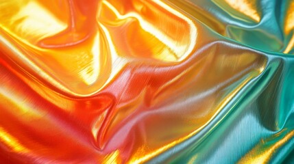Poster - Holographic metal foil displaying vibrant colors in a smooth, reflective texture under bright lighting conditions