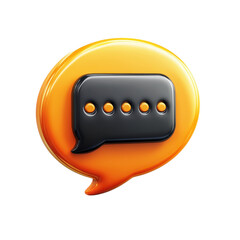 Poster - 3D Orange Chat Bubble Black Message Box Glossy Speech Graphic Social Media on transparent background
