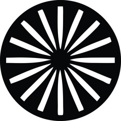 Poster - Abstract circular design with radiating white stripes on black background