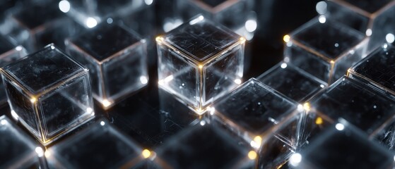 Poster - Abstract transparent cubes interconnected by light